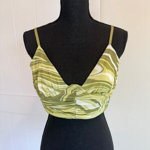 Garage Green Marble Swirl Mesh Crop Top Camisole Size Large V-Neck Strappy